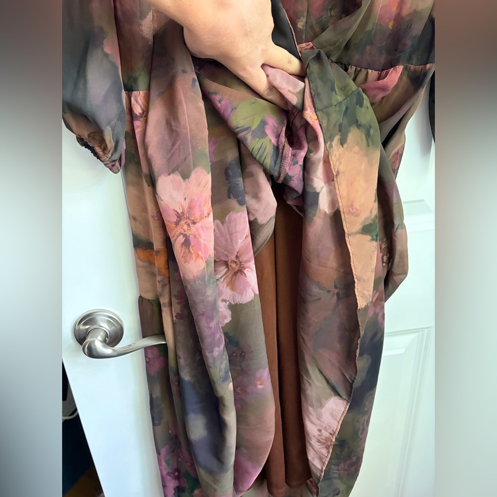 Floral Tiered Fall Maxi Dress with long sheer sleeves - Picture 9 of 10